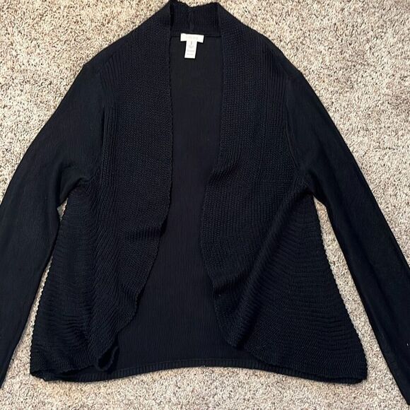 Chico’s Shawl Neck Open Front Black Cardigan Sweater Medium - Picture 2 of 6